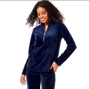 Lilly Pulitzer Navy Skipper Round Hem Ruffle Velor Popover